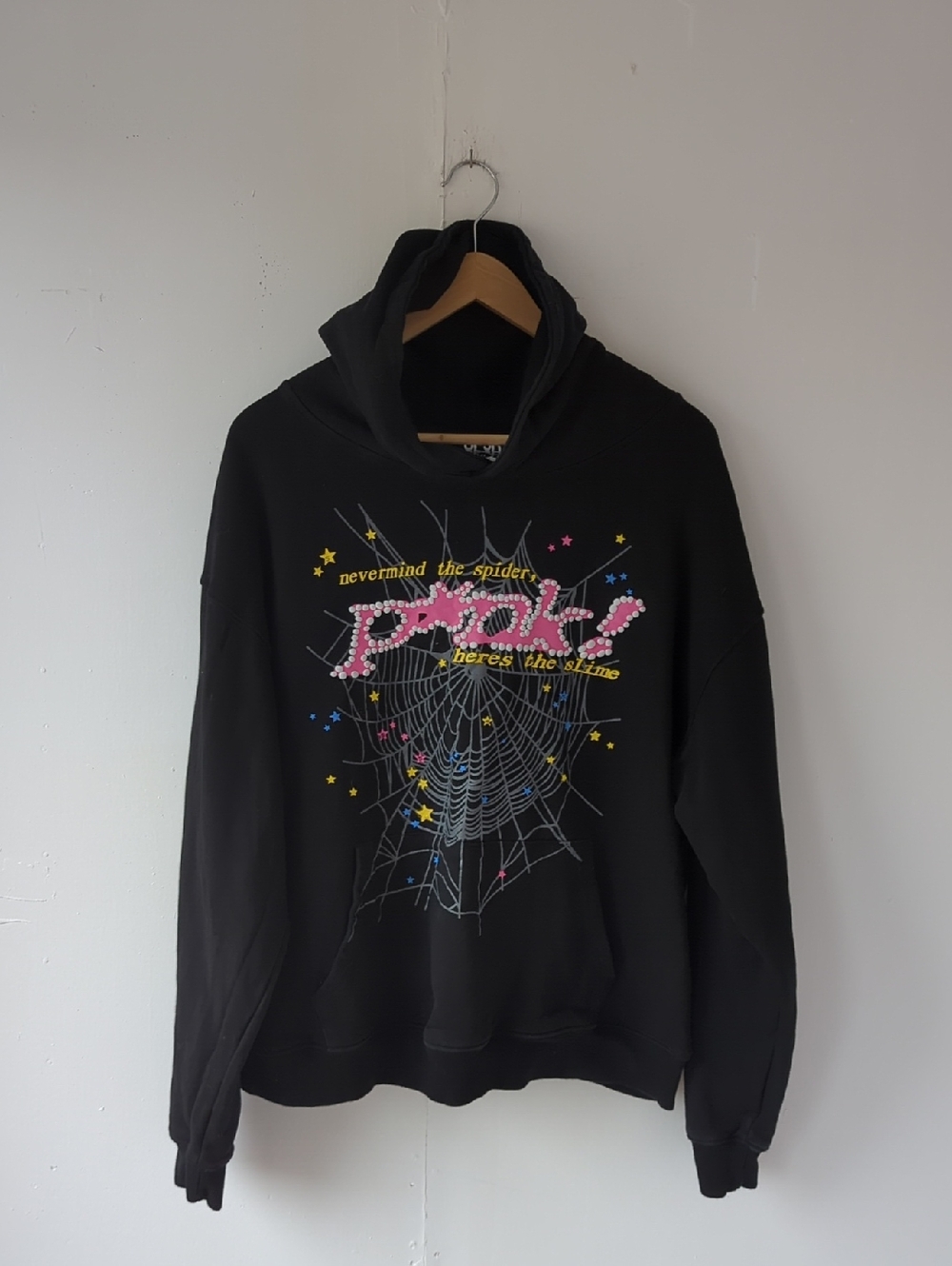 Sp5der Punk! Slime Pullover Hoodie Black Pink Yellow Size XL